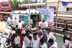 L’ambulance du Lifeline Express, en gare de Gondia.