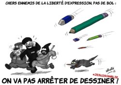 De Nawak, dessinateur aussi à ActuSoins. Charlie Hebdo a bercé mon adolescence et m’a donné le goût du dessin satirique. Aujourd’hui, 12 personnes sont mortes (de la rédaction et des forces de police) dans une fusillade meurtrière. Cabu, Charb, Wolinski et Tignous, quatre de mes dessinateurs préférés, font partie des victimes… Pour le dessinateur (et le fan de leur talent) que je suis, c’est une véritable claque. Un jour cauchemardesque. Derrière cet attentat, c’est bien la liberté d’expression qui a été attaquée. Si les crayons et les gommes font si peur aux intégristes, fanatiques, extrémistes, il ne reste qu’une chose à faire : continuer de dessiner ! Sans relâche !