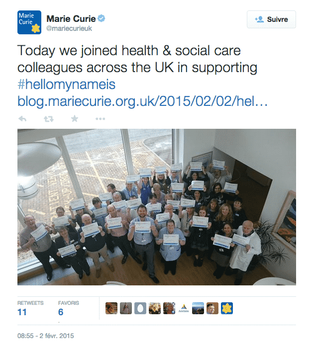Traiter les patients avec plus d'humanité : une campagne tweeter L'équipe britannique de Curie participe au mouvement #hellomynameis